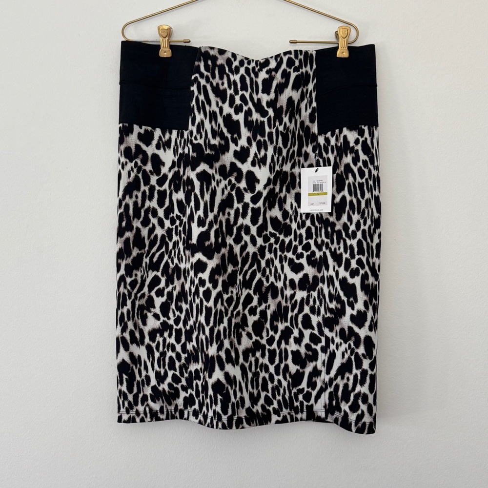 Calvin Klein Leopard Animal Print High Waist Knee Length Pencil Skirt Stretch 14